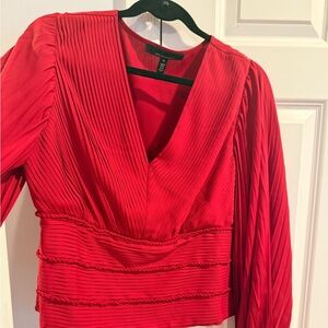 WHBM Red V-Neck Pleated Top sz 10
